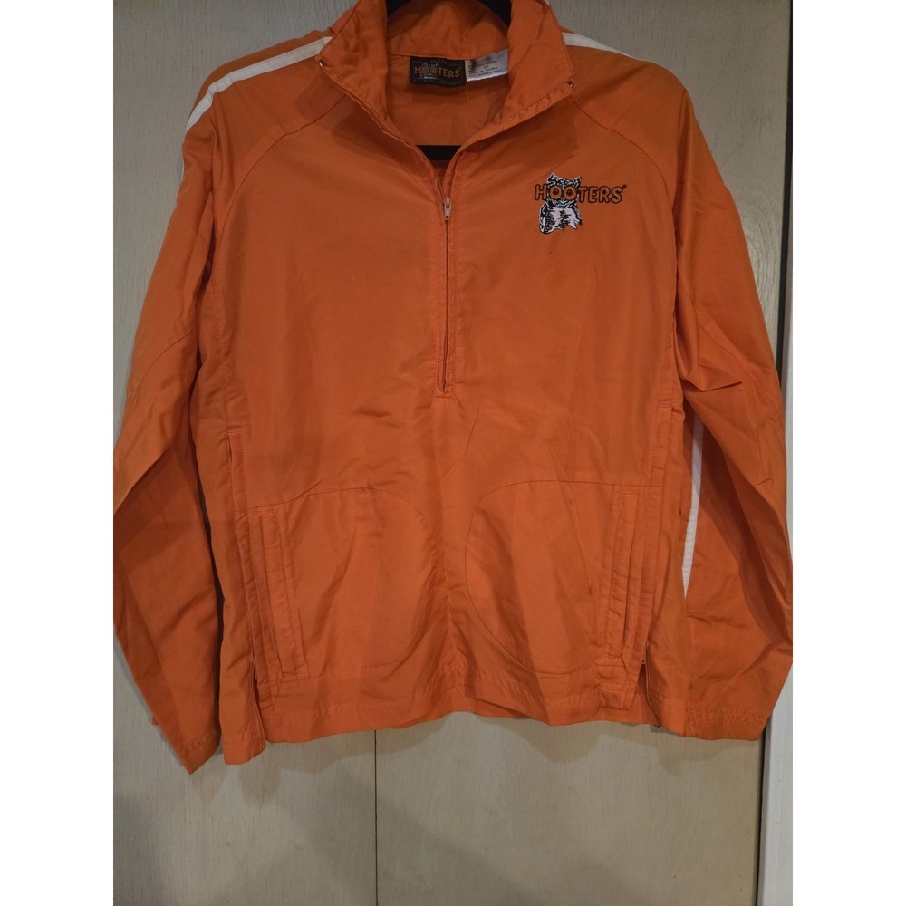 Vintage Hooters Orange Half Zip Windbreaker Jacket XS Embroidered Owl Logo USA